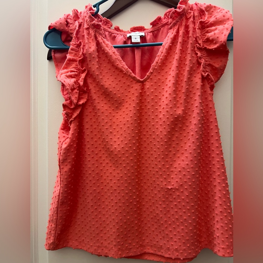 J. Crew Textured Coral Blouse with Ruffle Sleeves